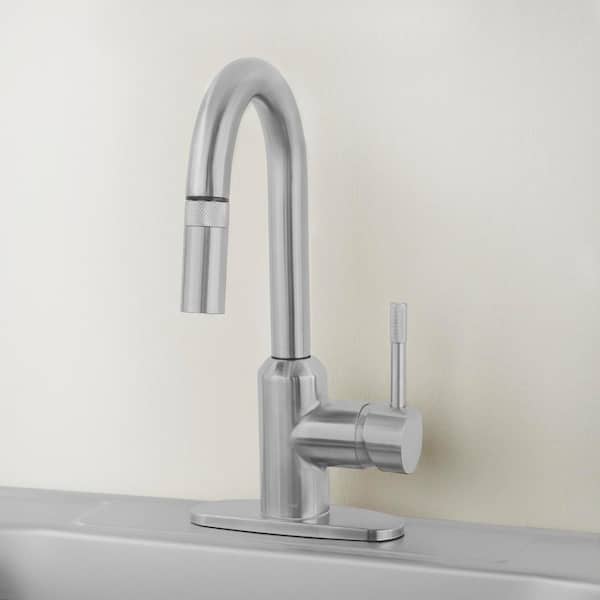 2600-Series Single Handle Pull-Down Sprayer Laundry Faucet in Stainless Steel