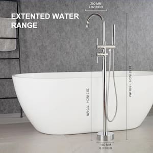 High Arc Swivel Spout Singe-Handle Floor Mount Freestanding Tub Faucet with Hand Shower in Polished Chrome