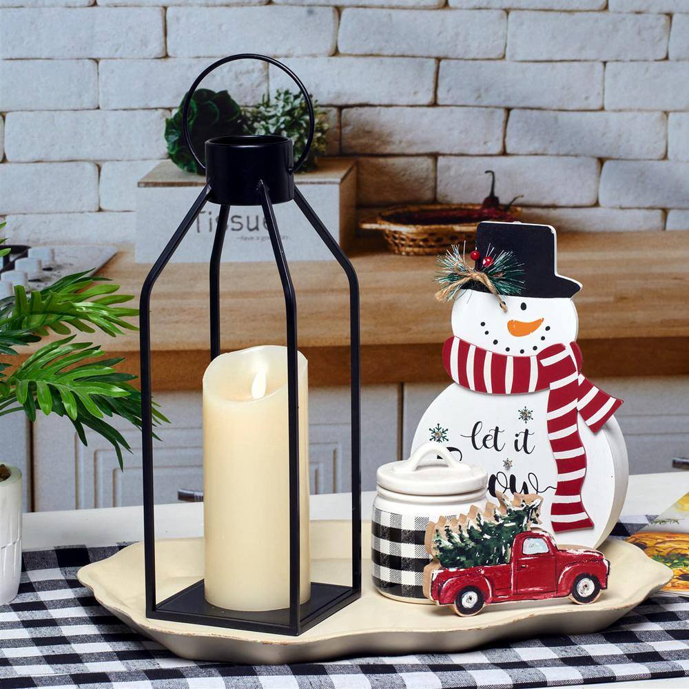 Black Metal Tabletop and Hanging Candle Lanterns with LED Candles