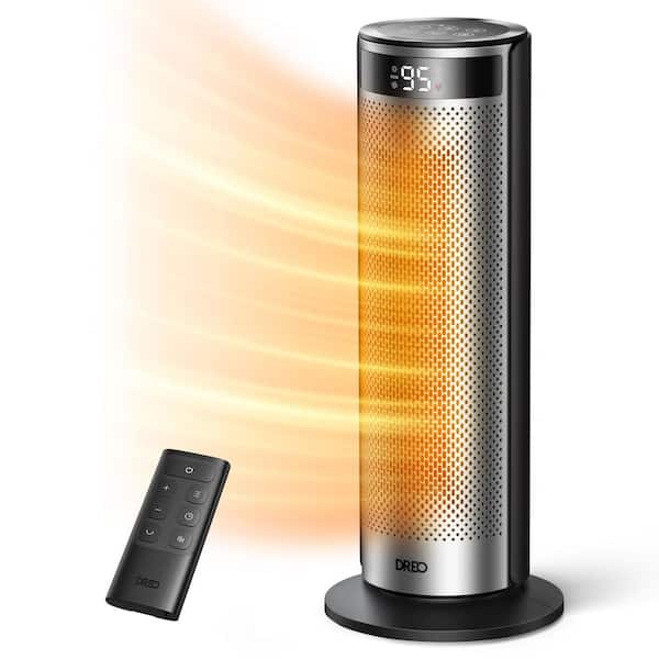 1500-Watt 20 in. Indoor Portable Ceramic Convection Electric Space Heater, 70° Osc w/Remote, 3-Heat Levels in Silver