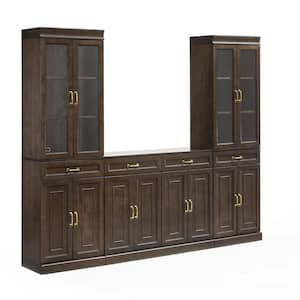 Stanton Coffee Engineered Wood 95 in. 3-Piece Sideboard and Pantry with Glass Doors