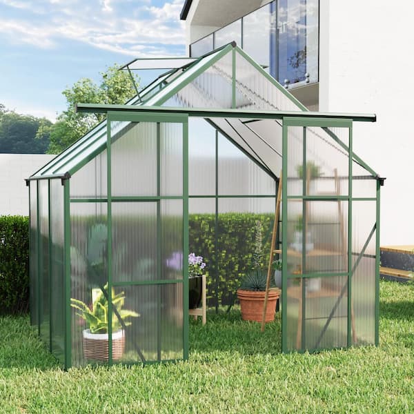 Unbranded 94 in. W x 73 in. D x 89 in. H Double-Door Polycarbonate Greenhouse Heavy Duty Walk-in Greenhouses Green in All Season