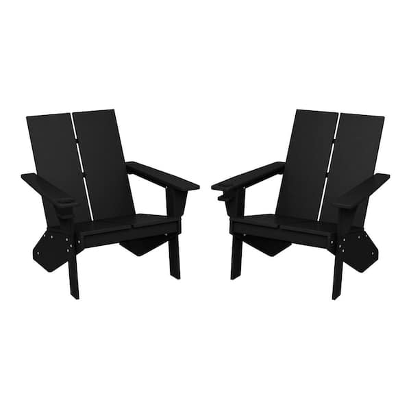 WESTIN OUTDOOR Coastin Outdoor Patio Weather Resistant Modern Poly Plastic Black Adirondack Chair (Set of 2)