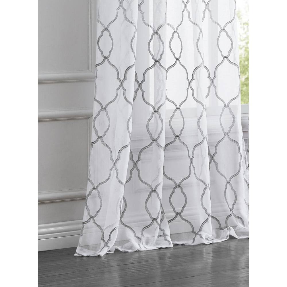Silver Sheer Embroidered Grommet Window Panel, Ground Length