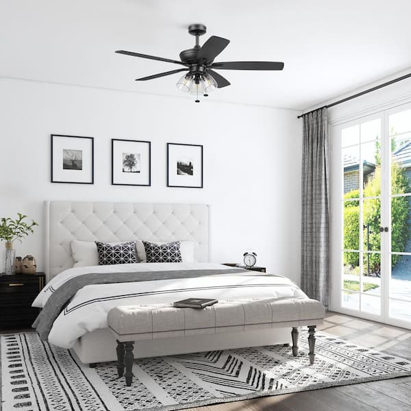 Glenmont 52 in. Indoor Matte Black Dual Mount Standard Ceiling Fan with Light, Pull Chain & Dual Finish Blades