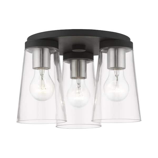 AVIANCE LIGHTING Ridgeway- 11 in 3-Light Black with Brushed Nickel Accents Large Flush Mount