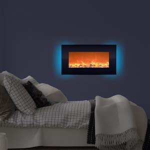 30.5 in. Wall Mount Electric Fireplace with LED Backlights in Black