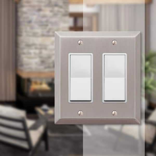 Metallic 2 Gang Rocker Steel Wall Plate - Brushed Nickel