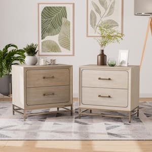 Lena Oak 2-Drawer 27 in. W Nightstand (Set of 2)