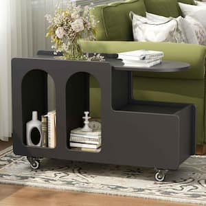 31.5 in. Black Rectangle MDF Coffee Table with Lockable wheels and Storage Drawer