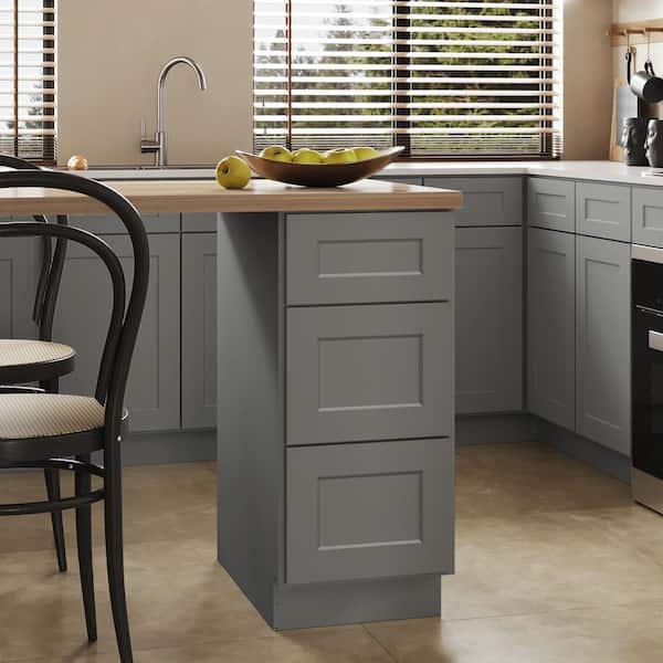 Hausvita 15 in. W x 24 in. D x 34.5 in. H Ready to Assemble Plywood Base Kitchen Cabinet with 3-Drawers in Shaker Grey