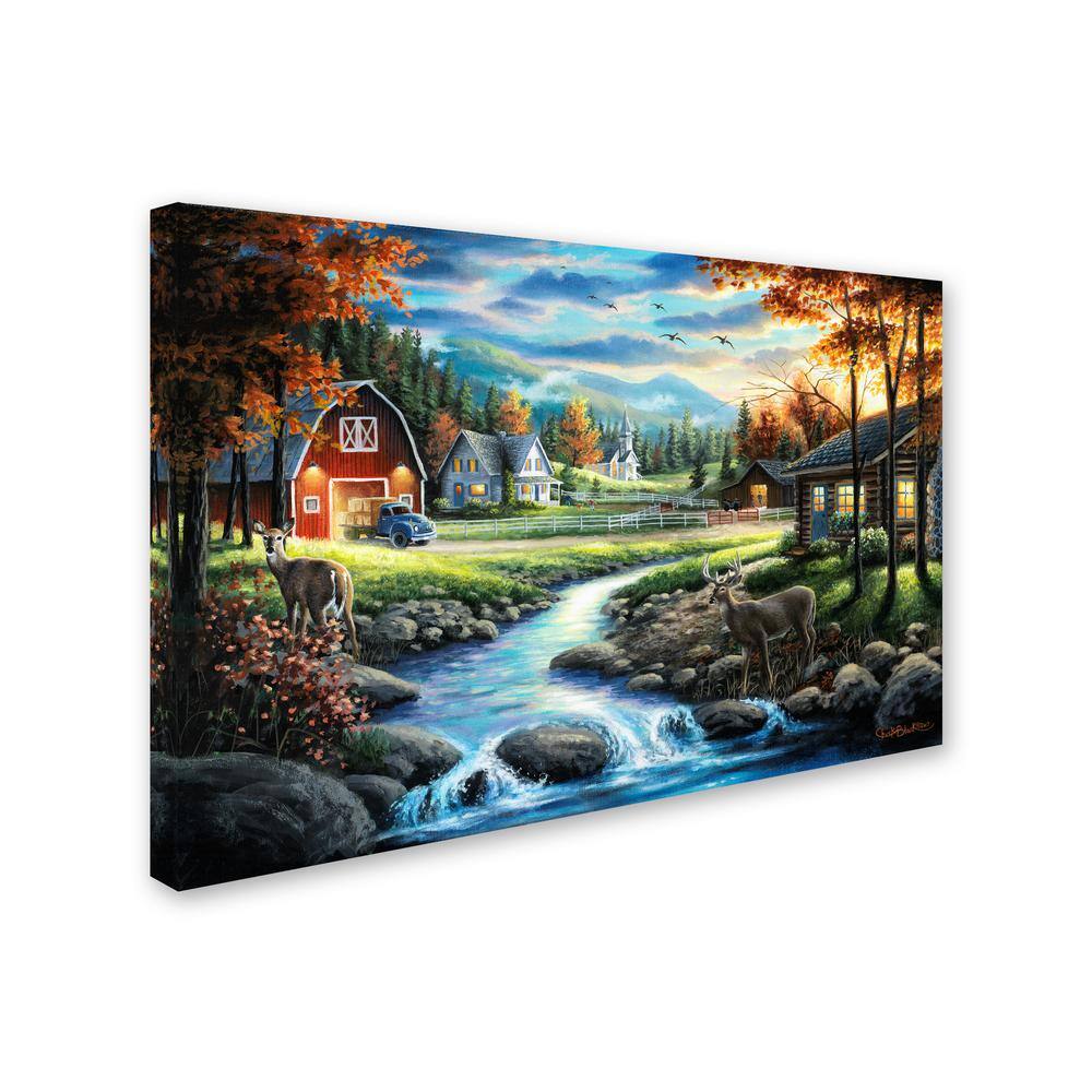 Country Living Scenic Landscape Canvas Art with Deer and Barn