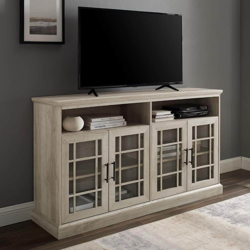 Welwick Designs 58 in. White Oak Composite Classic Glass Door TV Stand ...