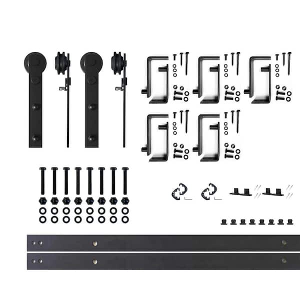HOMACER 6 ft./72 in. Black Rustic Double Track Bypass U-Shape Sliding Barn Door Hardware Kit - Straight Design Roller