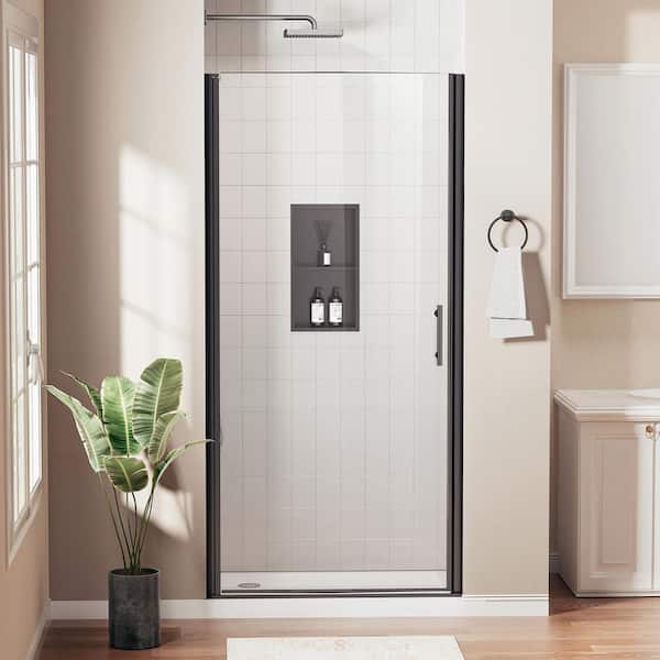 30-31 in. W x 72 in. H Pivot Swing Frameless Shower Door with Nano-Coated Clean Tempered Glass in Matte Black