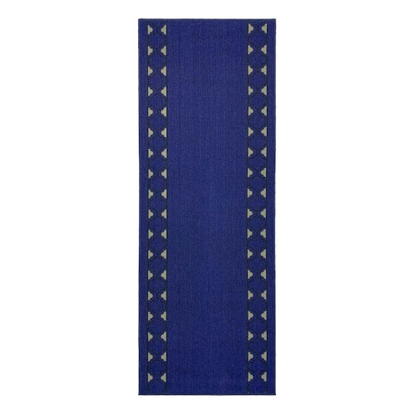 Moroccan Trellis Border Cut to Size Blue Color 36" Width x Your Choice Length Custom Size Slip Resistant Runner Rug