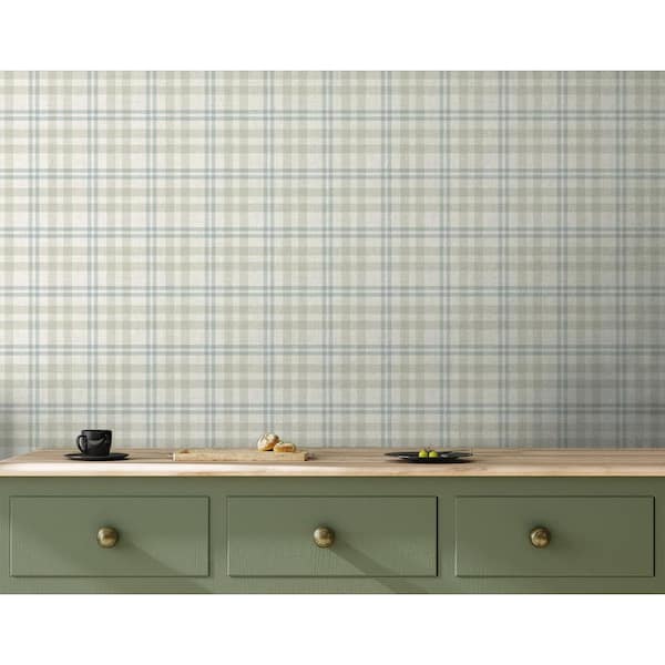Corrine Neutral Green Countryside Check Wallpaper Sample