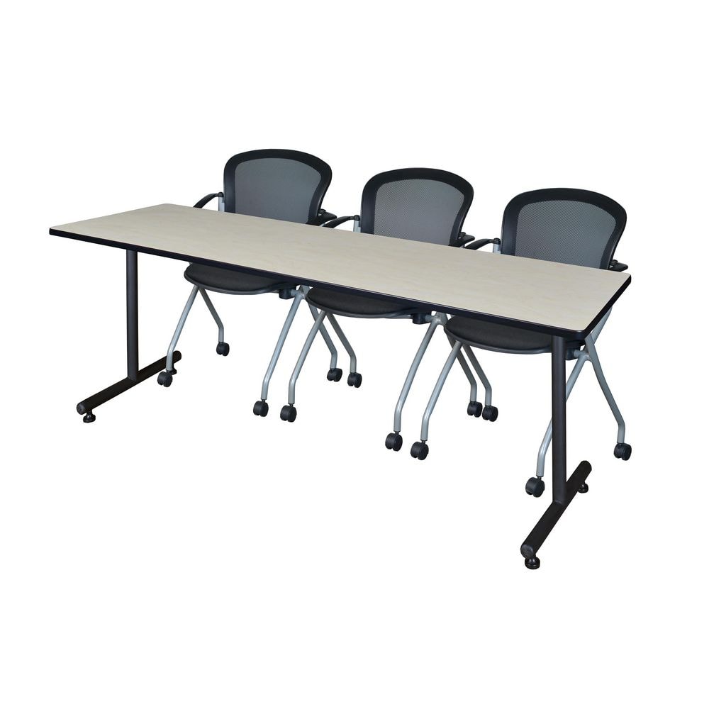 Kobe 84 in x 24 in. Maple T-Base Training Seminar Table Desk, 2 Cadence Nesting Chairs
