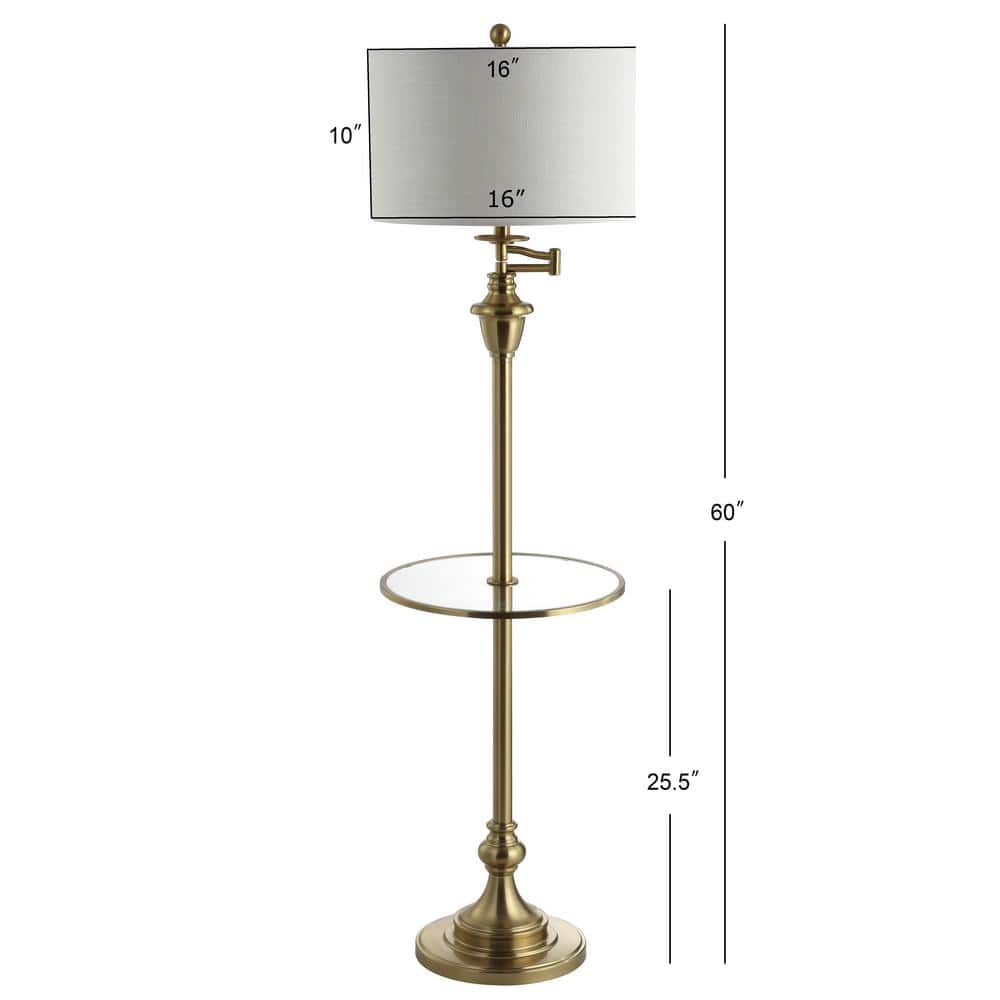 Cora 60" Antique Gold Metal/Glass LED Floor Lamp with Linen Shade