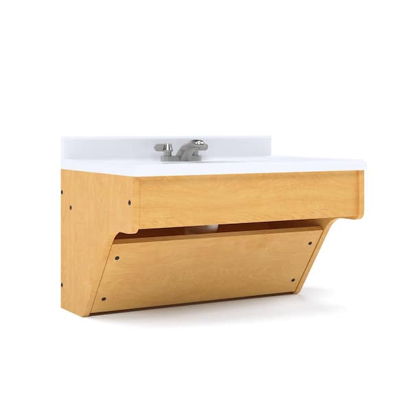 31 in. W x 21 in. D x 21.5 in. H Single Sink Wall Mounted Kids Bathroom Vanity with White Marble Top (Maple)