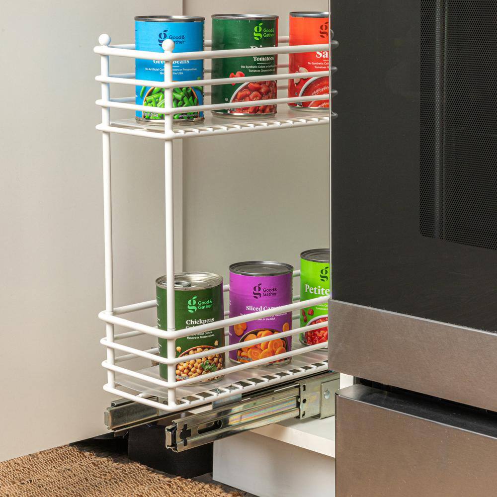 White 2-Tier Steel Pull-Out Cabinet Organizer with Plastic Liners