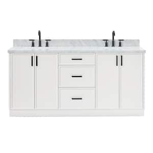 Kelly 73 in. W x 22 in. D x 36 in. H Freestanding Bath Vanity in White with Italian Carrara Marble Vanity Top