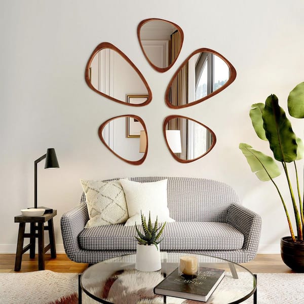 20 in. W x 30.1 in. H Irregular Brown Natural Solid Wood Frame Decorative Mirror