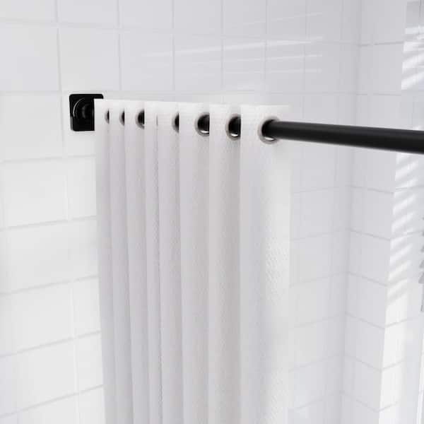 Adjustable 63 in. to 98 in. Stainless Steel Tension Shower Curtain Rod with Holders in Black