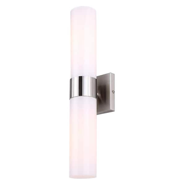 Maxine 4.5 in. 2-Light Brushed Nickel Wall Sconce with Opal Glass Shade