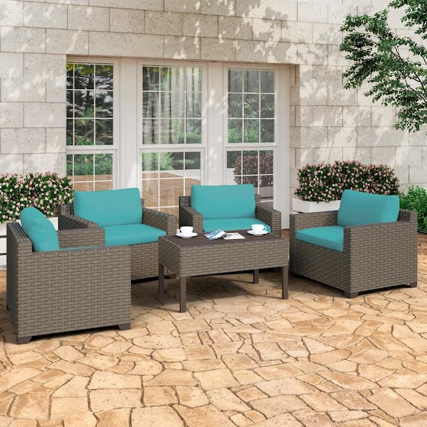 TK CLASSICS Keys 5-Piece Metal Patio Conversation Set with Cyan Cushions