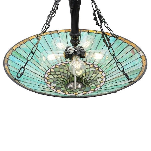 OUKANING 23.62 in. 5-Light Emerald Green Vintage Tiffany Shaded