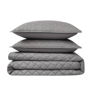 2-Piece Grey Solid Cotton Percale Twin/Twin XL Quilt Set