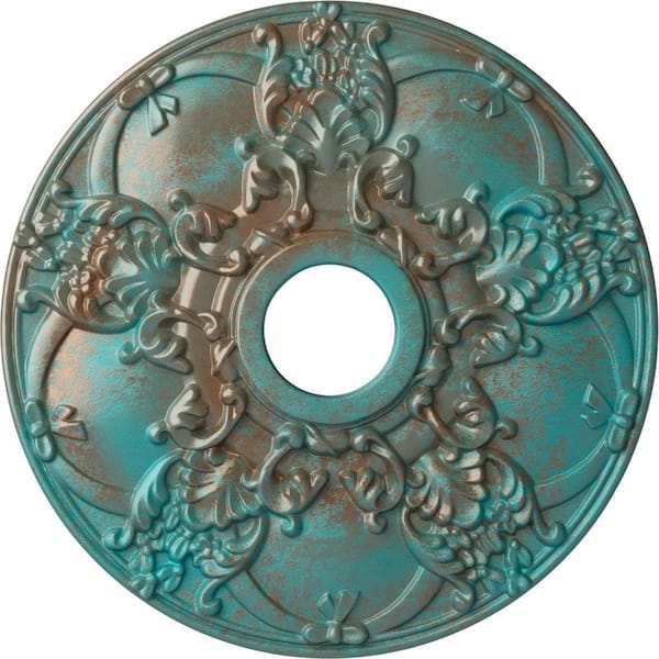 Ekena Millwork 1-3/8 in. x 18 in. x 18 in. Polyurethane Norwich Ceiling Medallion, Copper Green Patina
