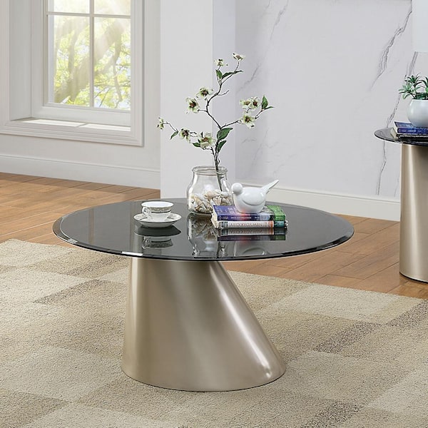 Furniture Of America Distrella 36 In Champagne Round Glass Coffee Table Set With 3 Piece Idf 4511c 2e The Home Depot Champagne Round Glass Coffee Table Set, Round Glass Coffee Table Set Of 3