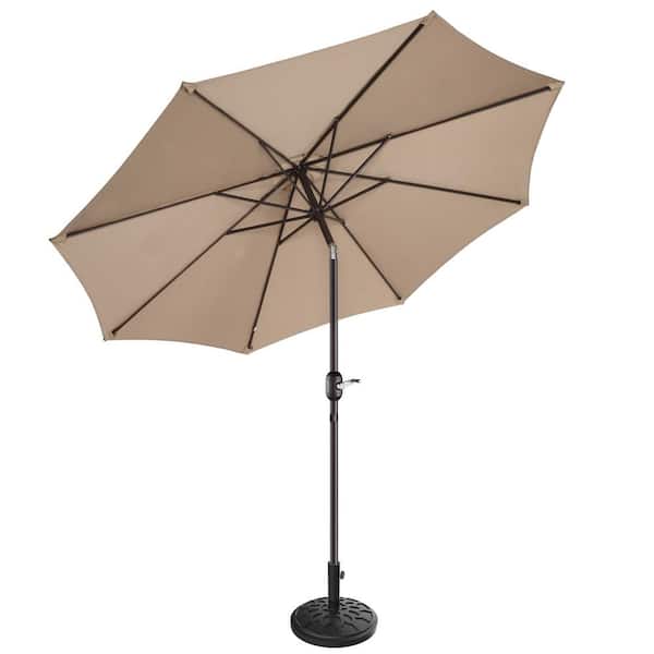 Pure Garden 9 ft. Outdoor Market Patio Umbrella with Base in Beige