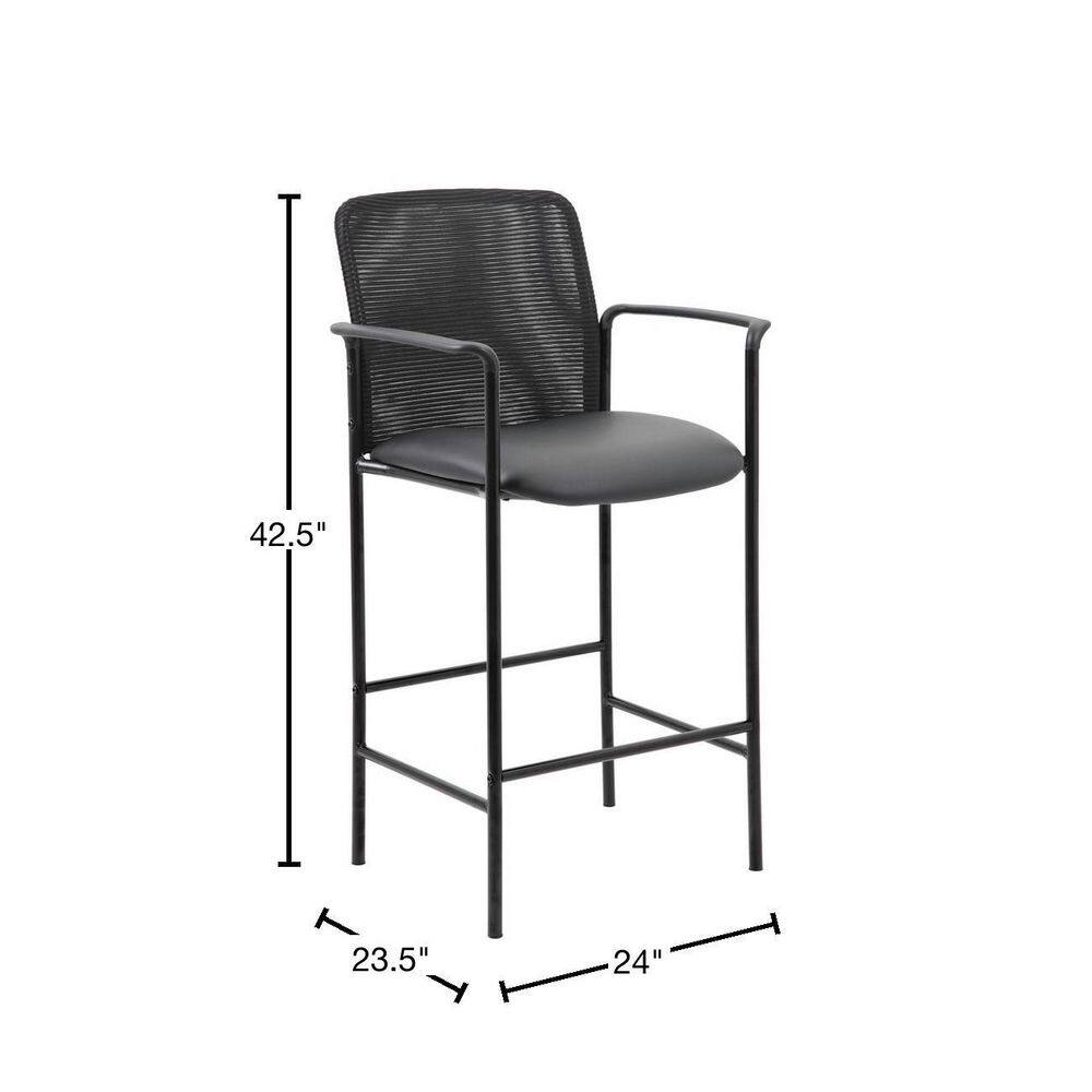 Black Mesh and Leatherette Counter Stool with Arms