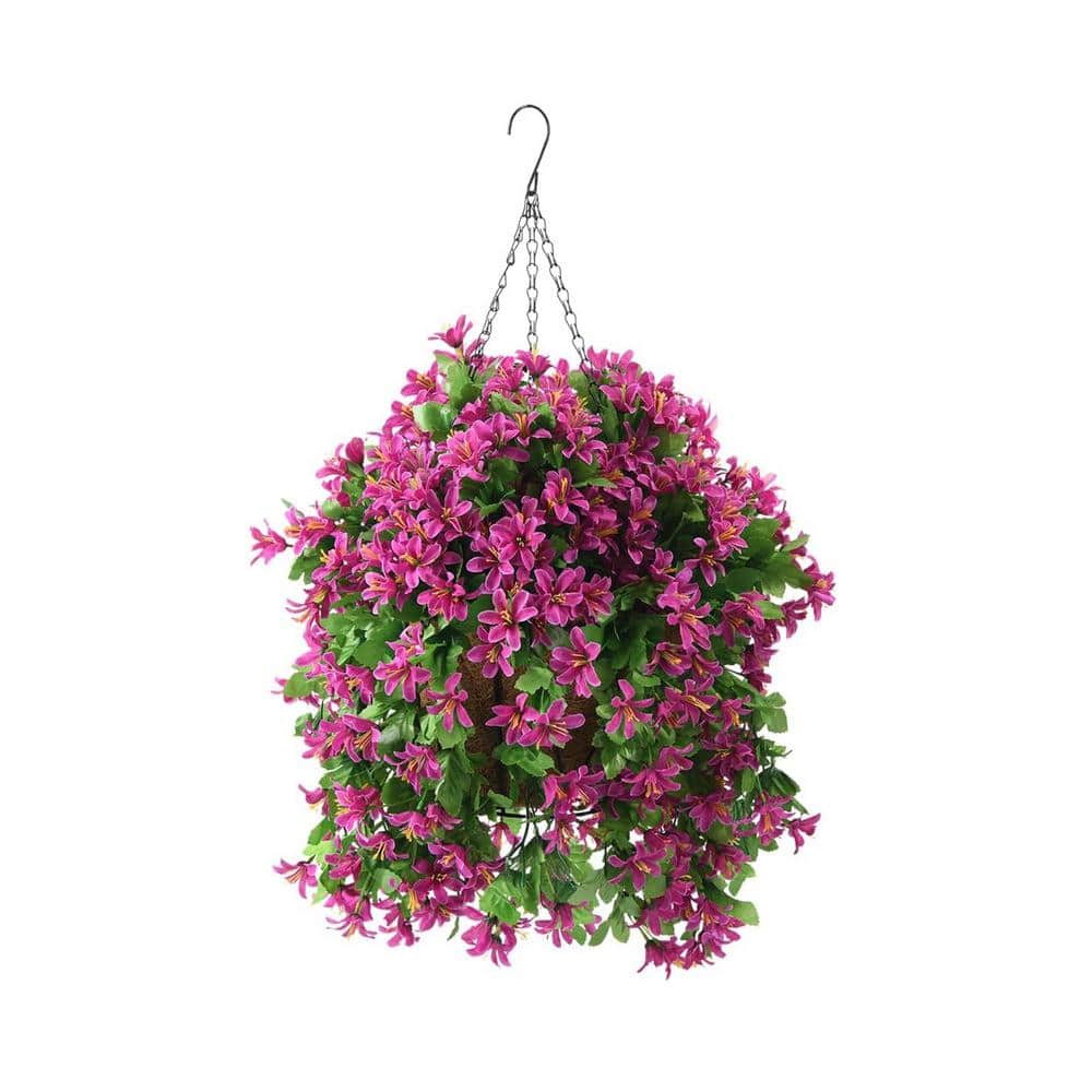 21 in. Light Purple Artificial Violet Hanging Flowers in Basket