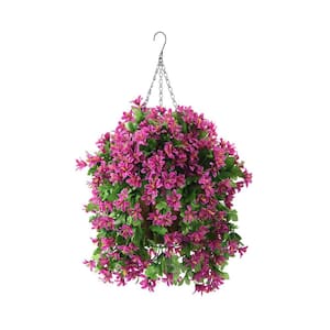 21 in. Light Purple Artificial Violet Hanging Flowers in Basket