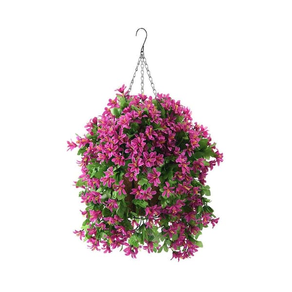 Cubilan 21 in. Light Purple Artificial Violet Hanging Flowers in Basket