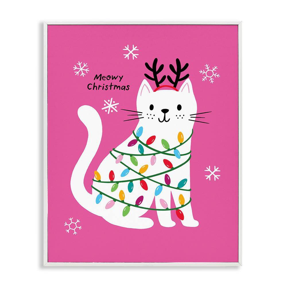 Meowy Christmas Cat Pun by Nina Seven 1-Piece White Framed Giclee Animal Art Print 20 in. x 16 in. price history on PriceWatchPro