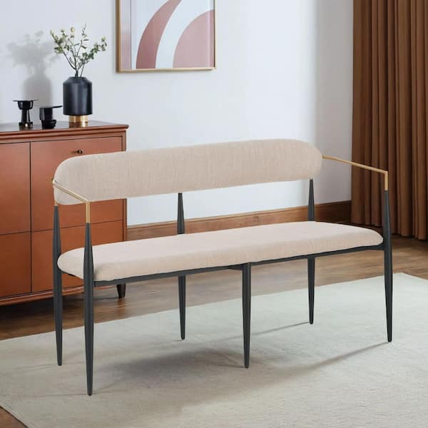 Wyatt 55 in. W Black+ Gold + Beige Fabric Upholstered 2-Seater Loveseat, Metal Frame