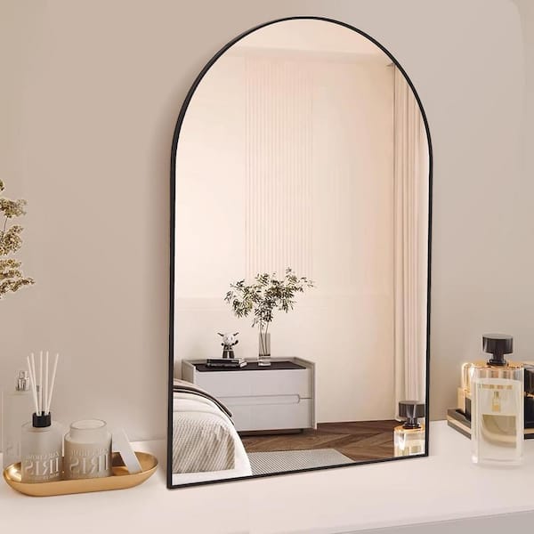IDEAGLE 24 in. W x 36 in. H Black Metal Framed Arched Mirror, Wall Mirror for Living Room Bedroom Entryway