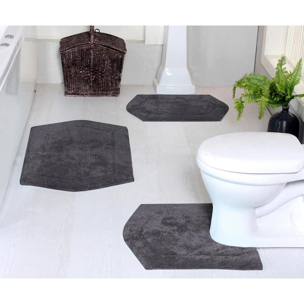 HOME WEAVERS INC Waterford Collection 100% Cotton Tufted Bath Rug, 3-Pcs Set with Contour, Gray