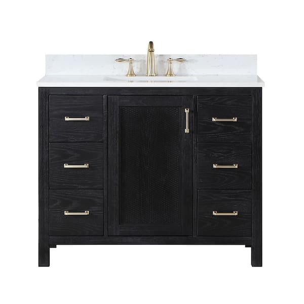 Hadiya 42 in. W x 22 in. D x 34 in. H Bath Vanity in Black Oak with Carrara White Composite Stone Top