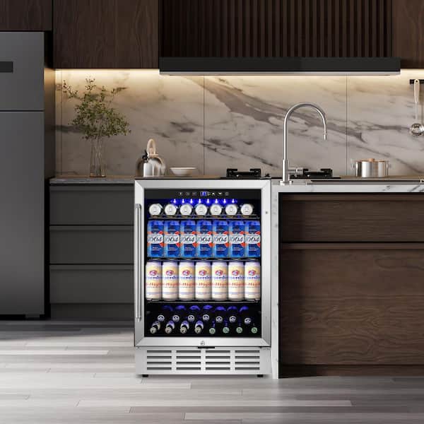 24 in. 4.9 cu. ft. Built-in/Freestanding Indoor/Outdoor Beverage Refrigerator for 186-Cans (Glass Door)