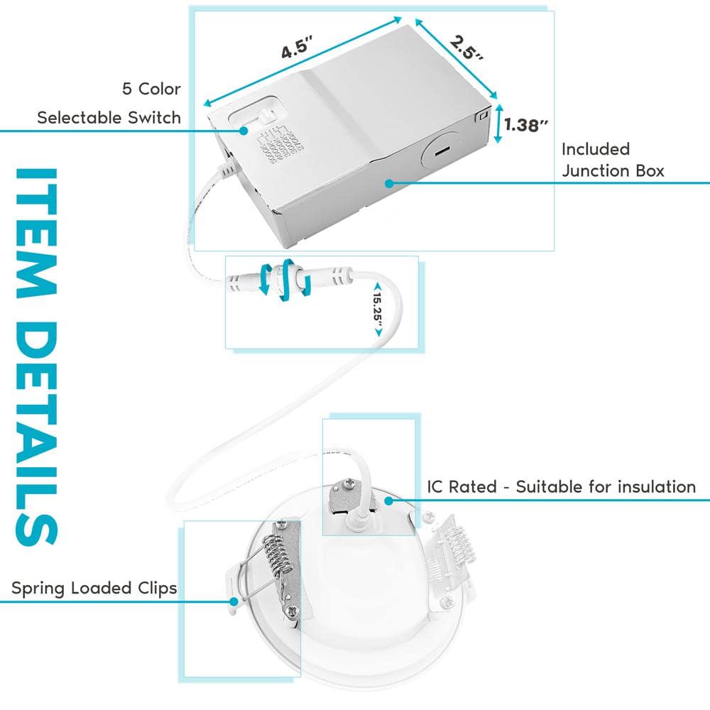 4 Inch Ultra Thin Dimmable LED Recessed Lighting Kit with Color Options