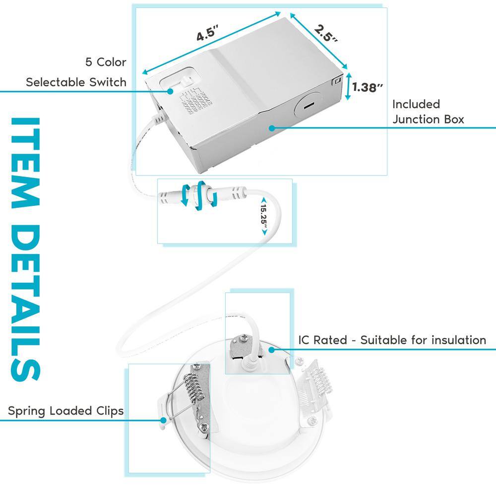 4'' White Aluminum LED Recessed Lighting Kit with Color Options