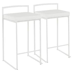 Fuji 26 in. White Stackable Counter Stool with White Velvet Cushion (Set of 2)