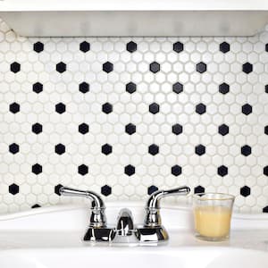 Metro Hex Matte White with Black Dot 10-1/4 in. x 11-7/8 in. Porcelain Mosaic (8.6 sq. ft./Case)