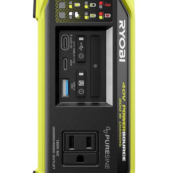 RYOBI 40V 300-Watt Portable Battery Inverter Power Source and 40V